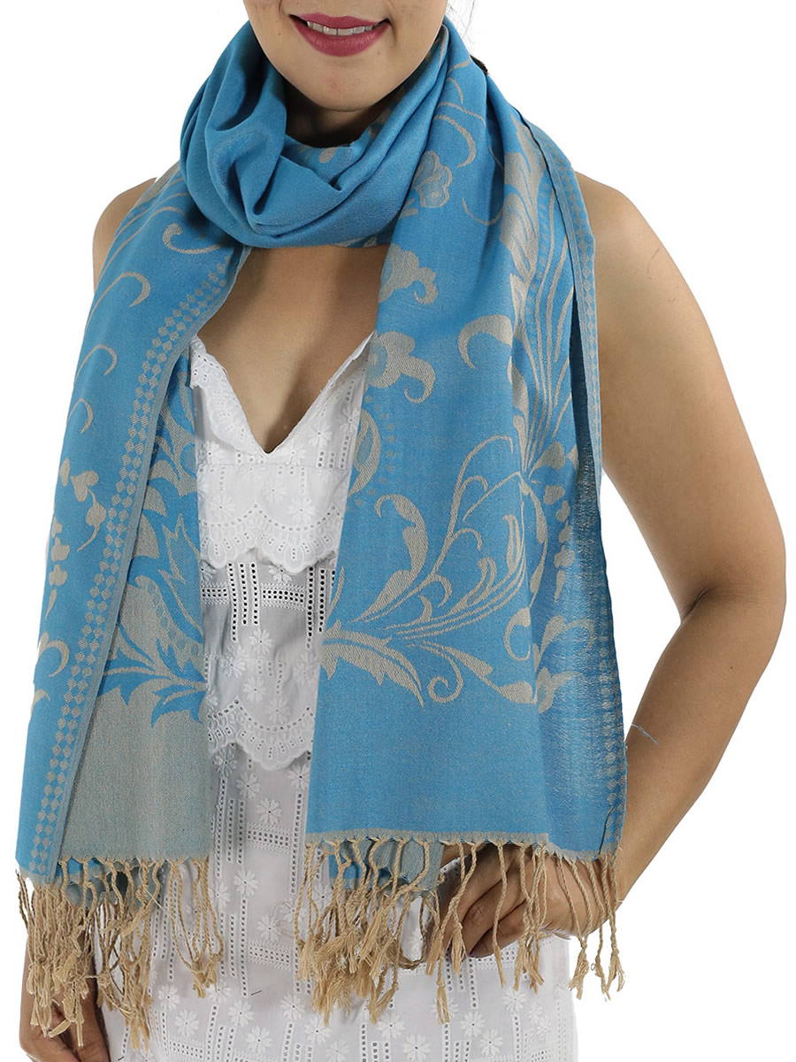 Patterned Baby Blue Pashmina: image 4