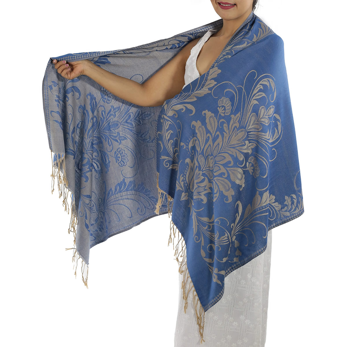 Patterned Blue Pashmina