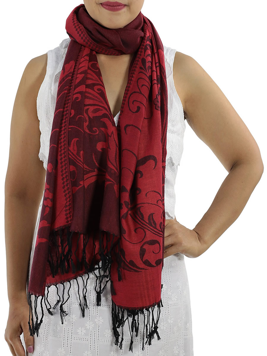 Patterned Deep Red Pashmina: image 2