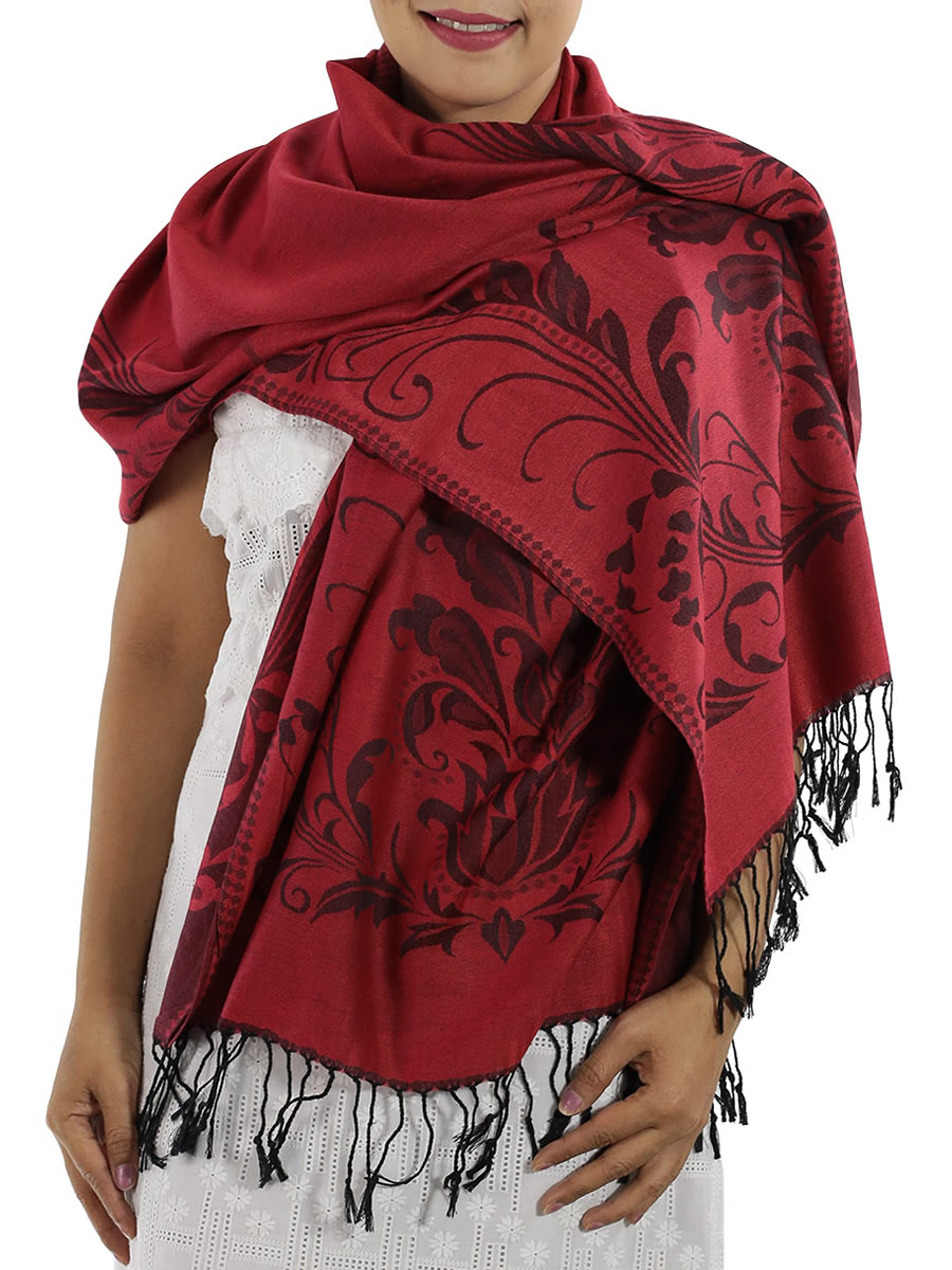 Patterned Deep Red Pashmina: image 4