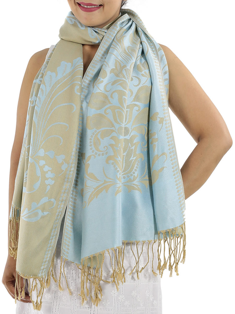 Patterned Silvery Blue Pashmina: image 2