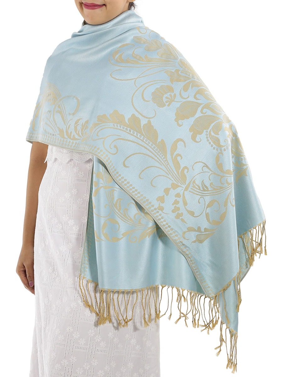 Patterned Silvery Blue Pashmina: image 4