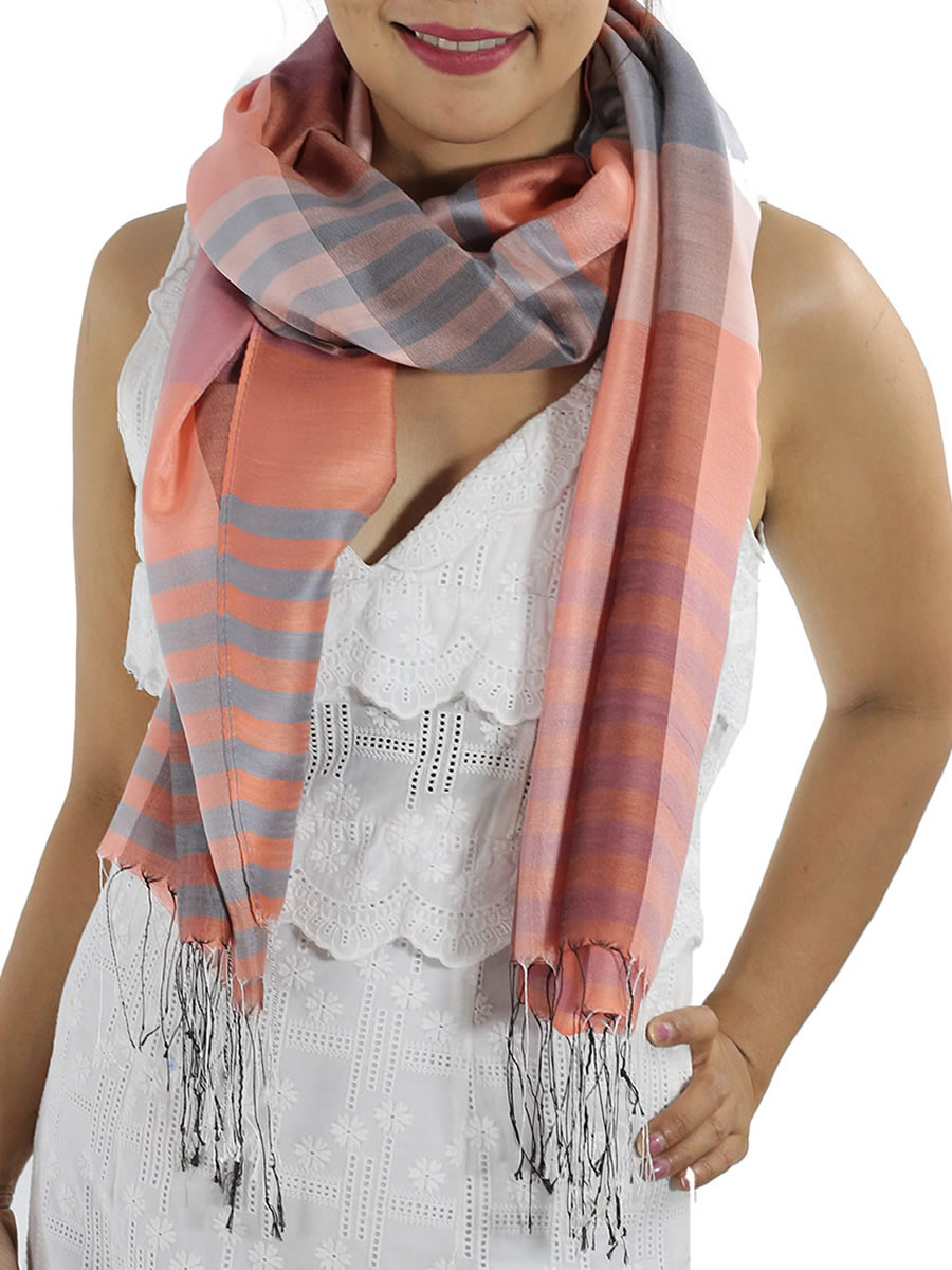 Orange Plaid Silk Scarf