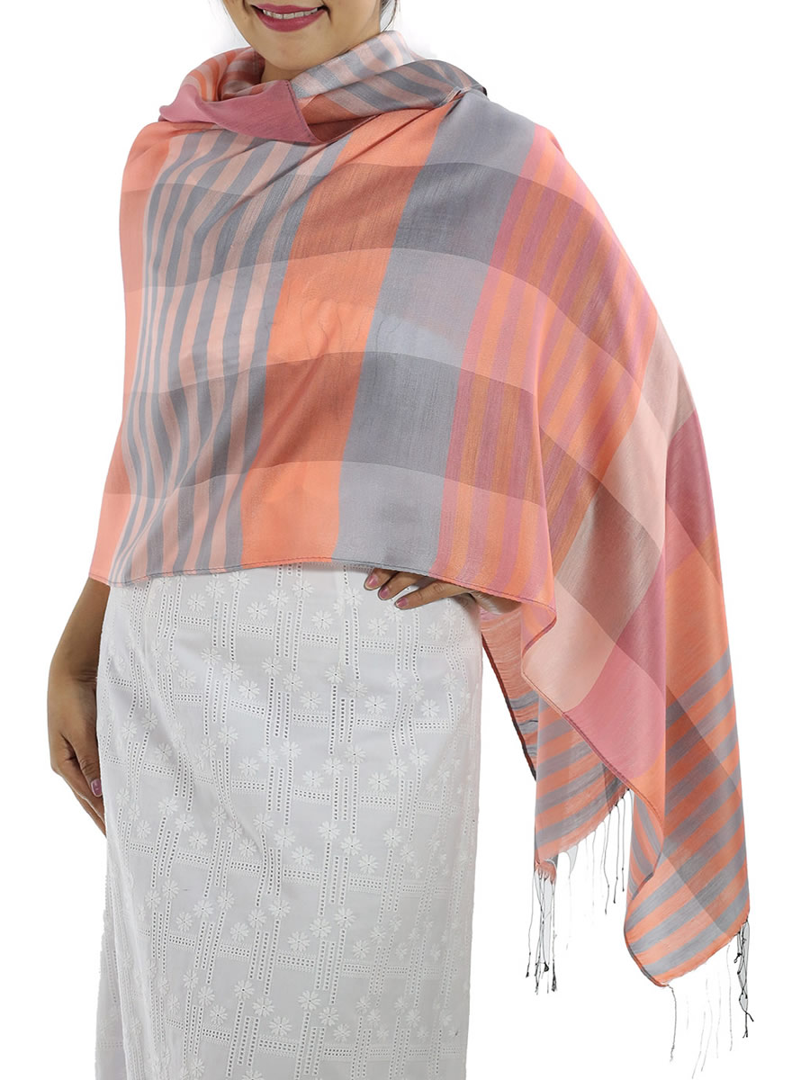 Orange Plaid Silk Scarf: image 2