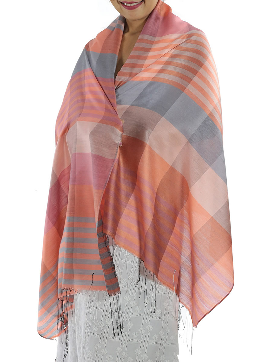 Orange Plaid Silk Scarf: image 3