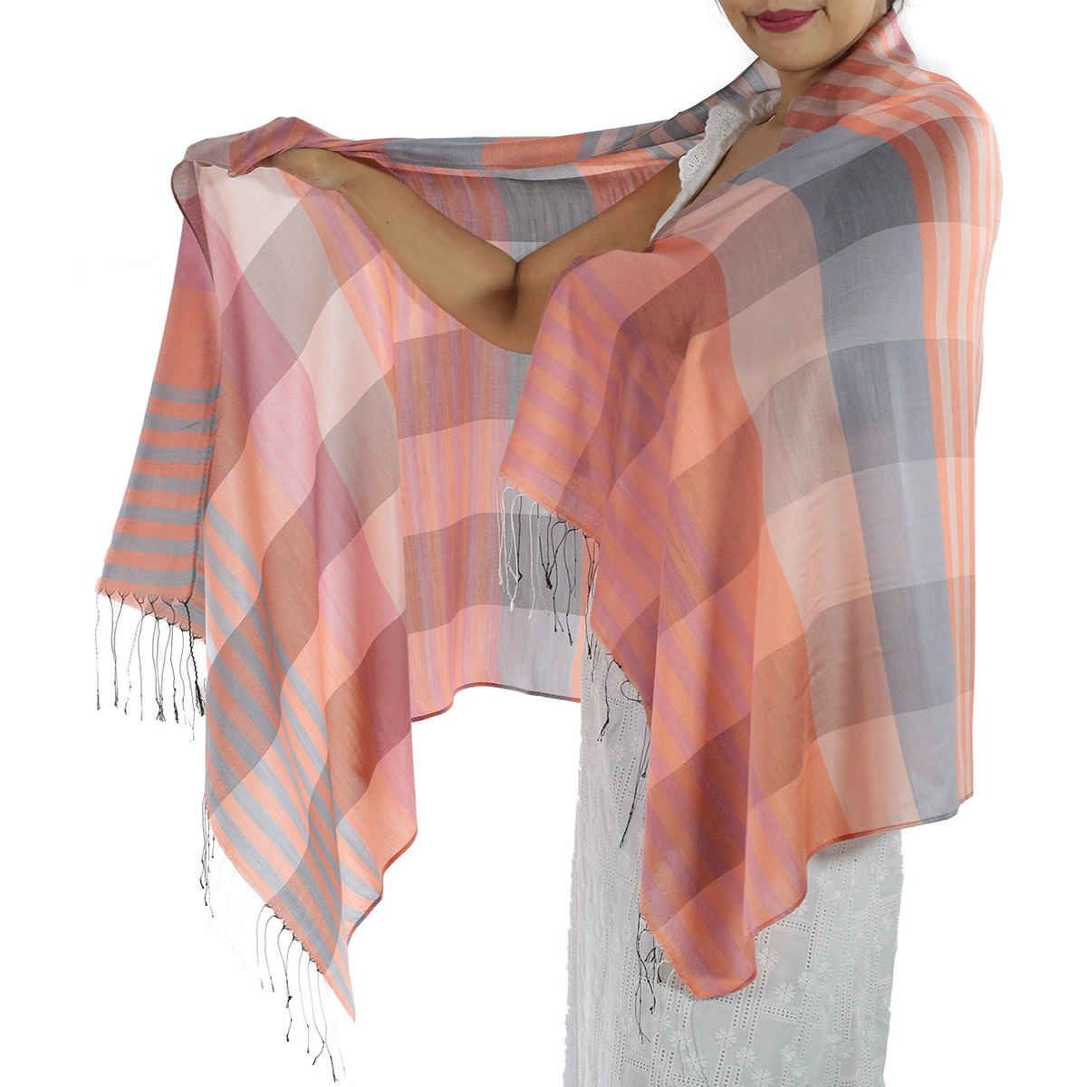 Orange Plaid Silk Scarf: image 4
