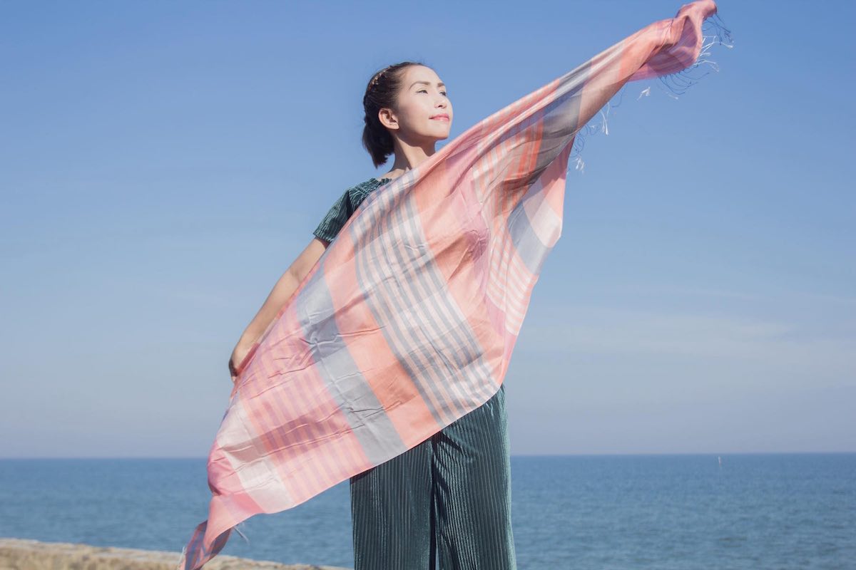 Orange Plaid Silk Scarf: image 5